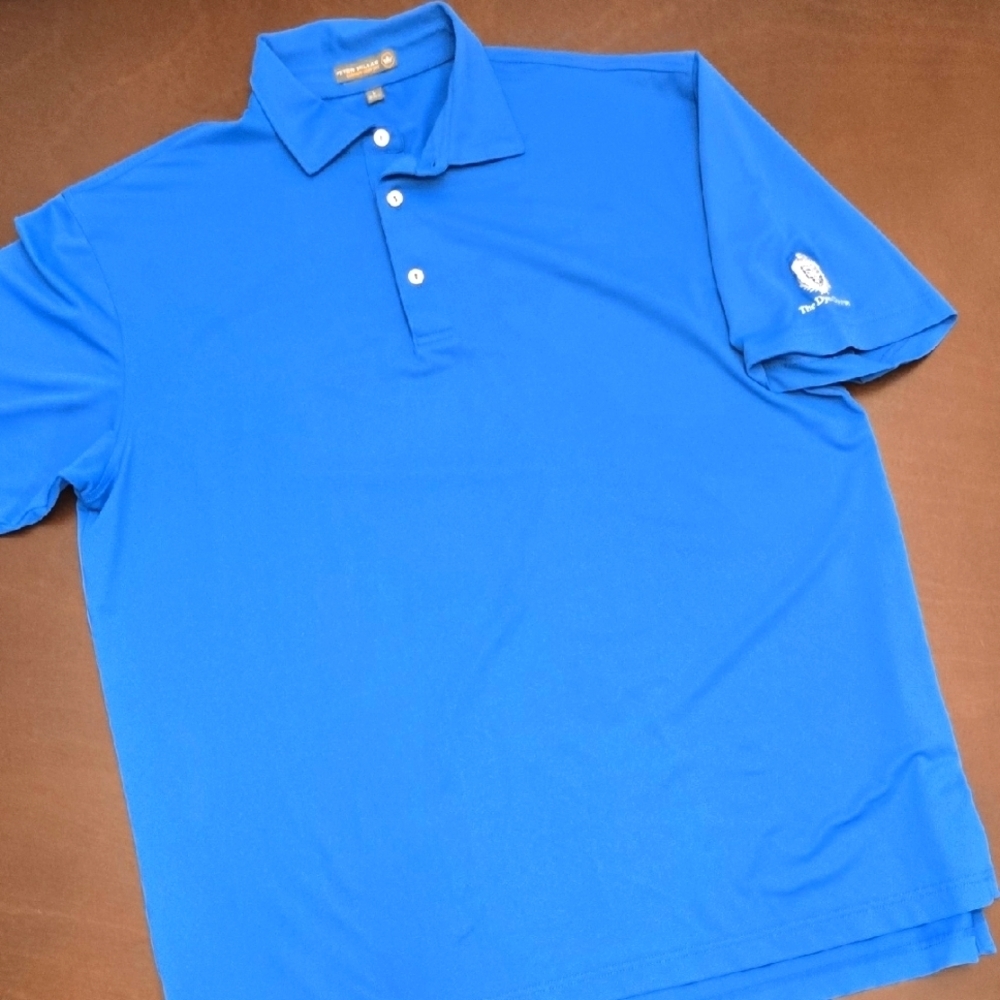 PETER MILLAR Summer Comfort Men's L Blue Polo Golf Shirt Logo